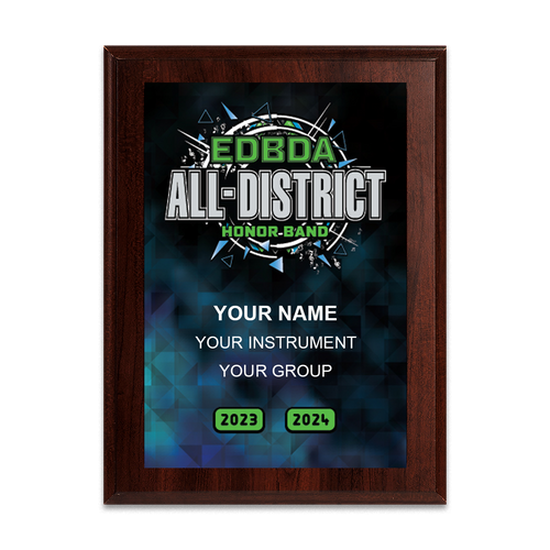2023-2024 EDBDA All-District Honor Band 6x8 Plaque