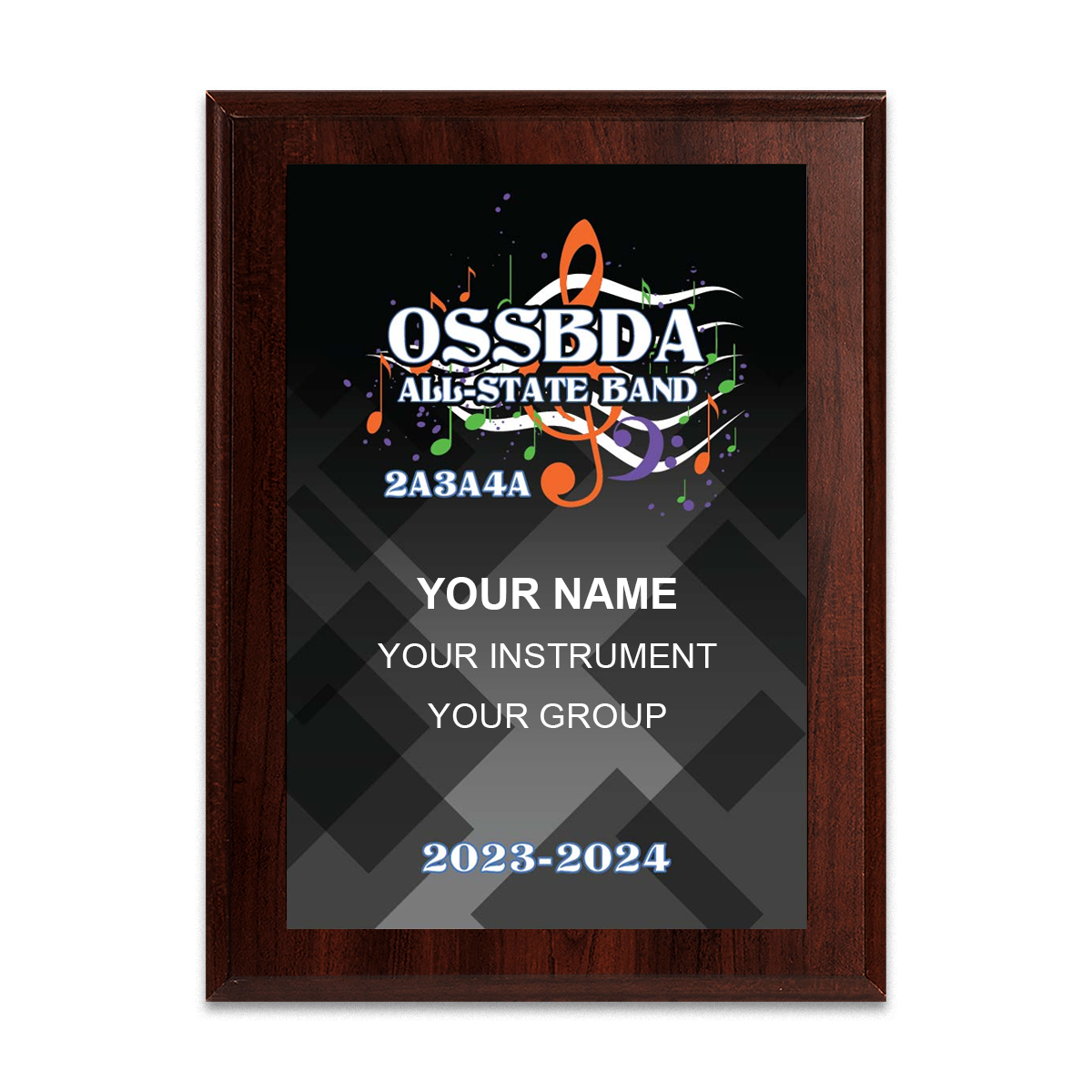 2024-2023 OSSBDA 2A/3A/4A All-State Band 8x10 Plaque