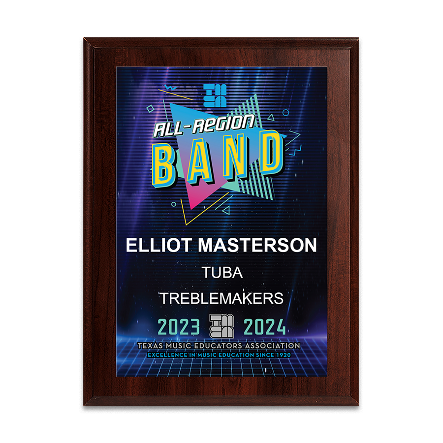2023-2024 TMEA Region Band 6x8 Plaque