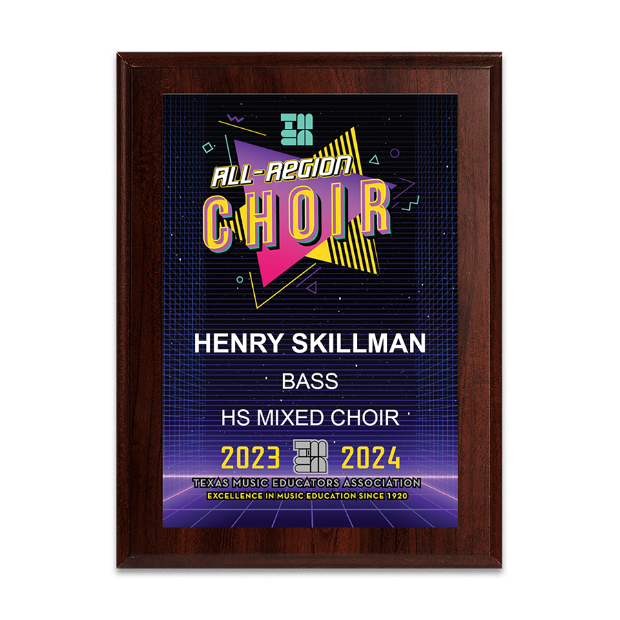 2023-2024 TMEA Region Choir 6x8 Plaque