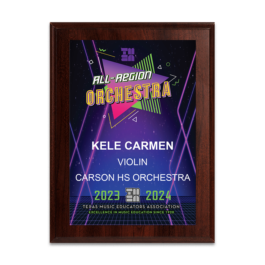 2023-2024 TMEA Region Orchestra 6x8 Plaque