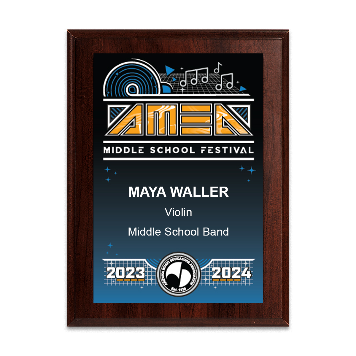 2024 AMEA All-State MS Music Festival 8x10 Plaque