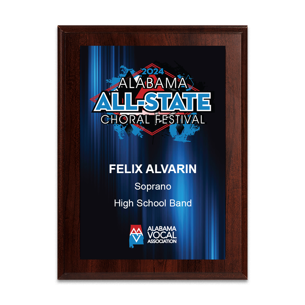 2024 AVA (Alabama) All-State Choral Festival 8x10 Plaque