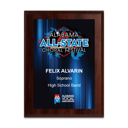 2024 AVA (Alabama) All-State Choral Festival 8x10 Plaque