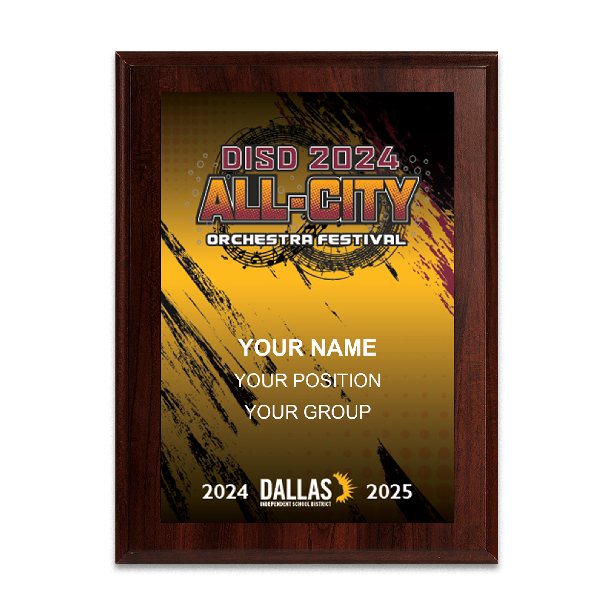 2024 DISD All-City Orchestra 6x8 Plaque
