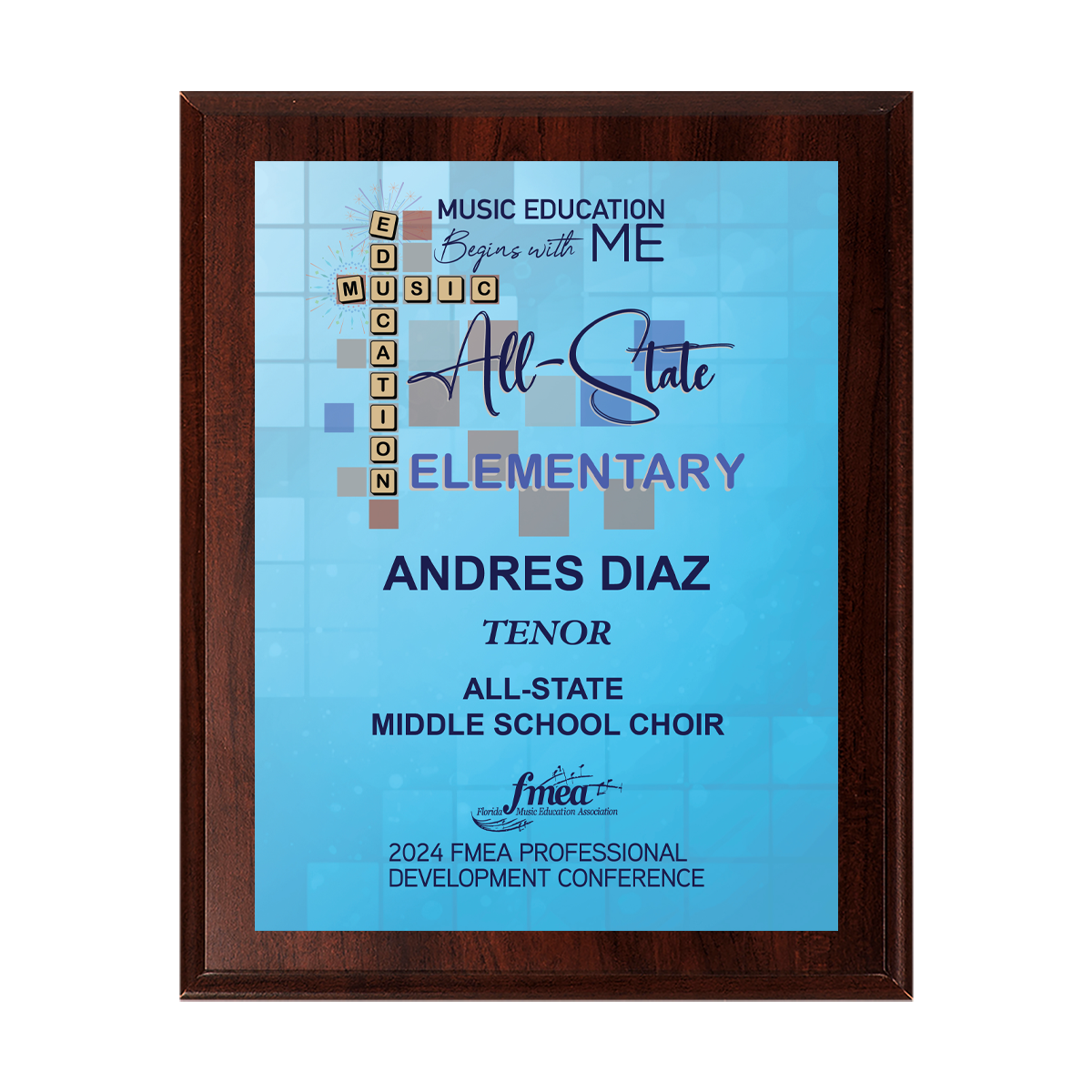 2024 FMEA All-State Elementary 8x10 Plaque