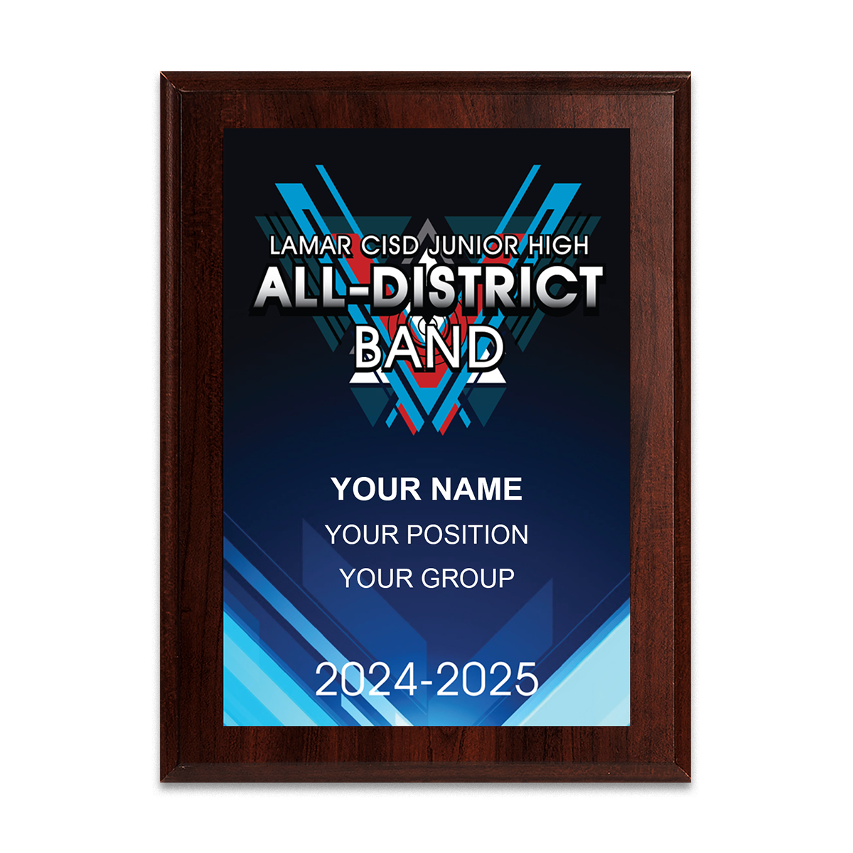 2024-2025 Lamar CISD Junior High All-District Band 6x8 Plaque