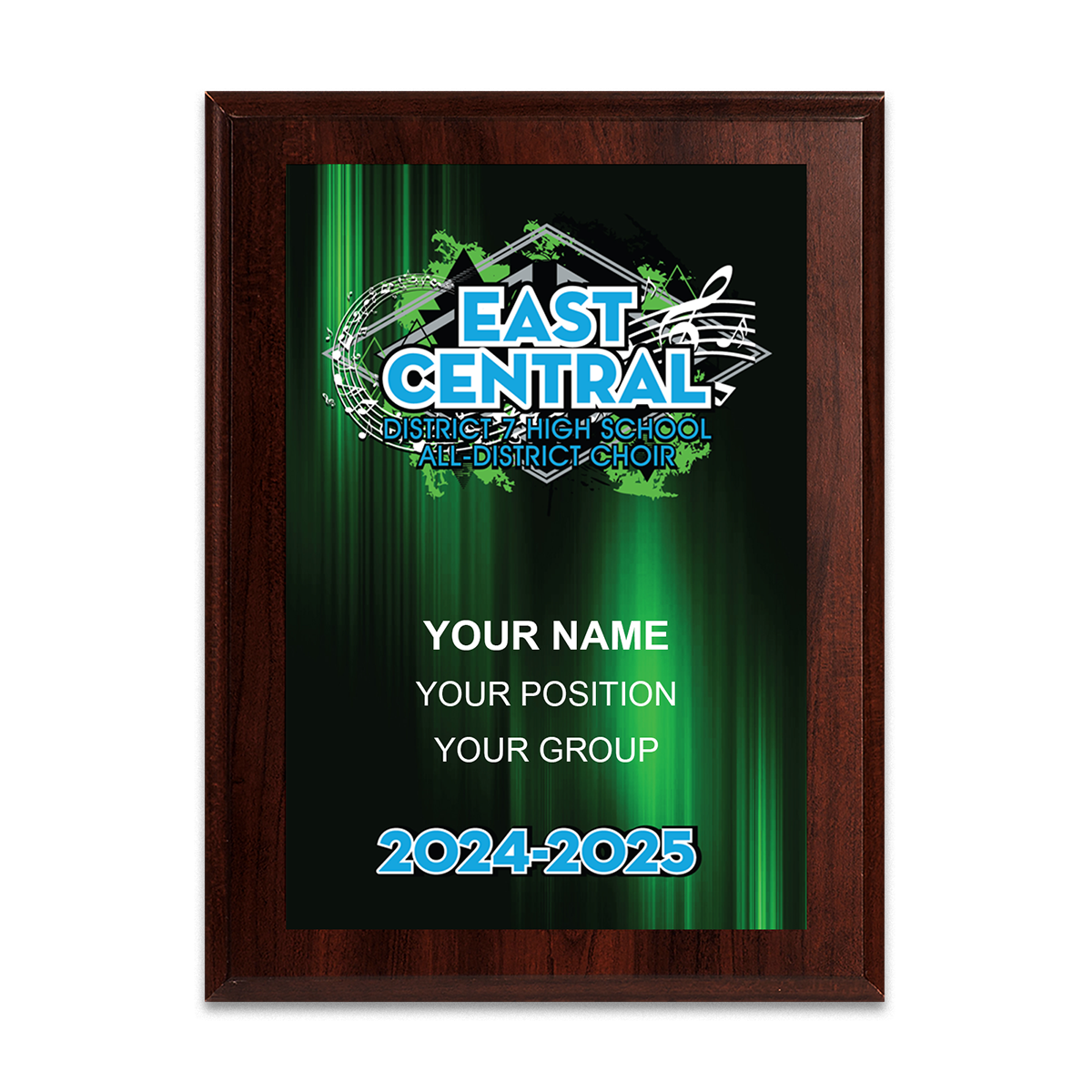2024-2025 East Central District 7 High School All District Choir 6x8 Plaque