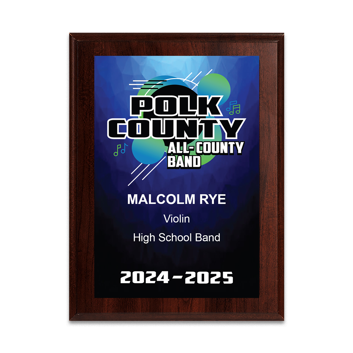 2024-2025 Polk County All-County Band 6x8 Plaque