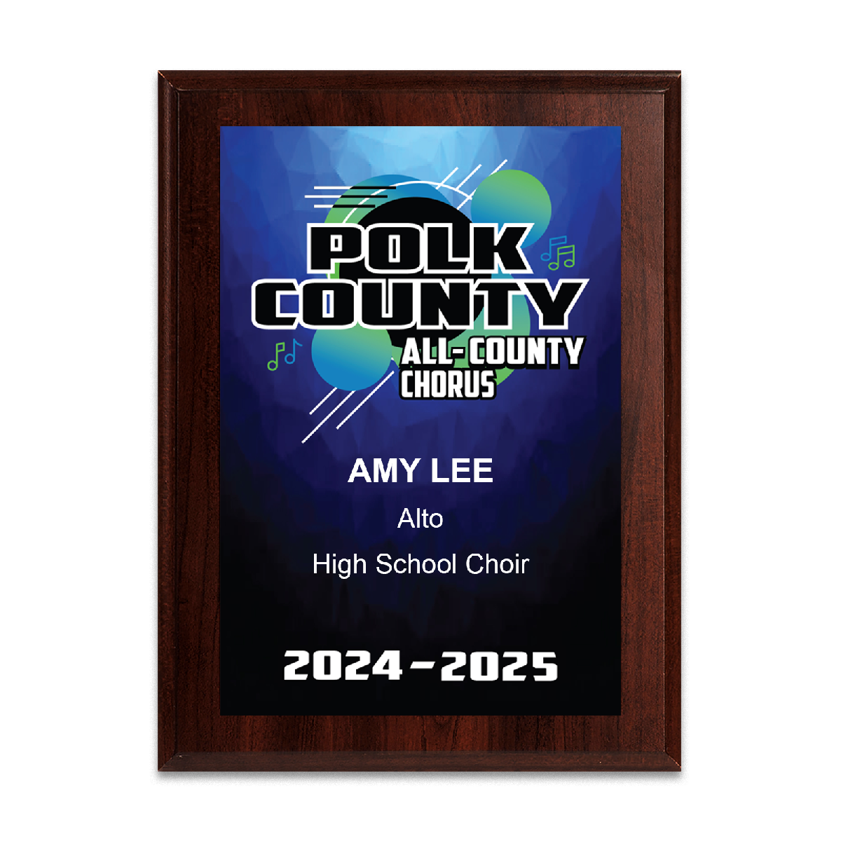 2024-2025 Polk County All-County Chorus 6x8 Plaque