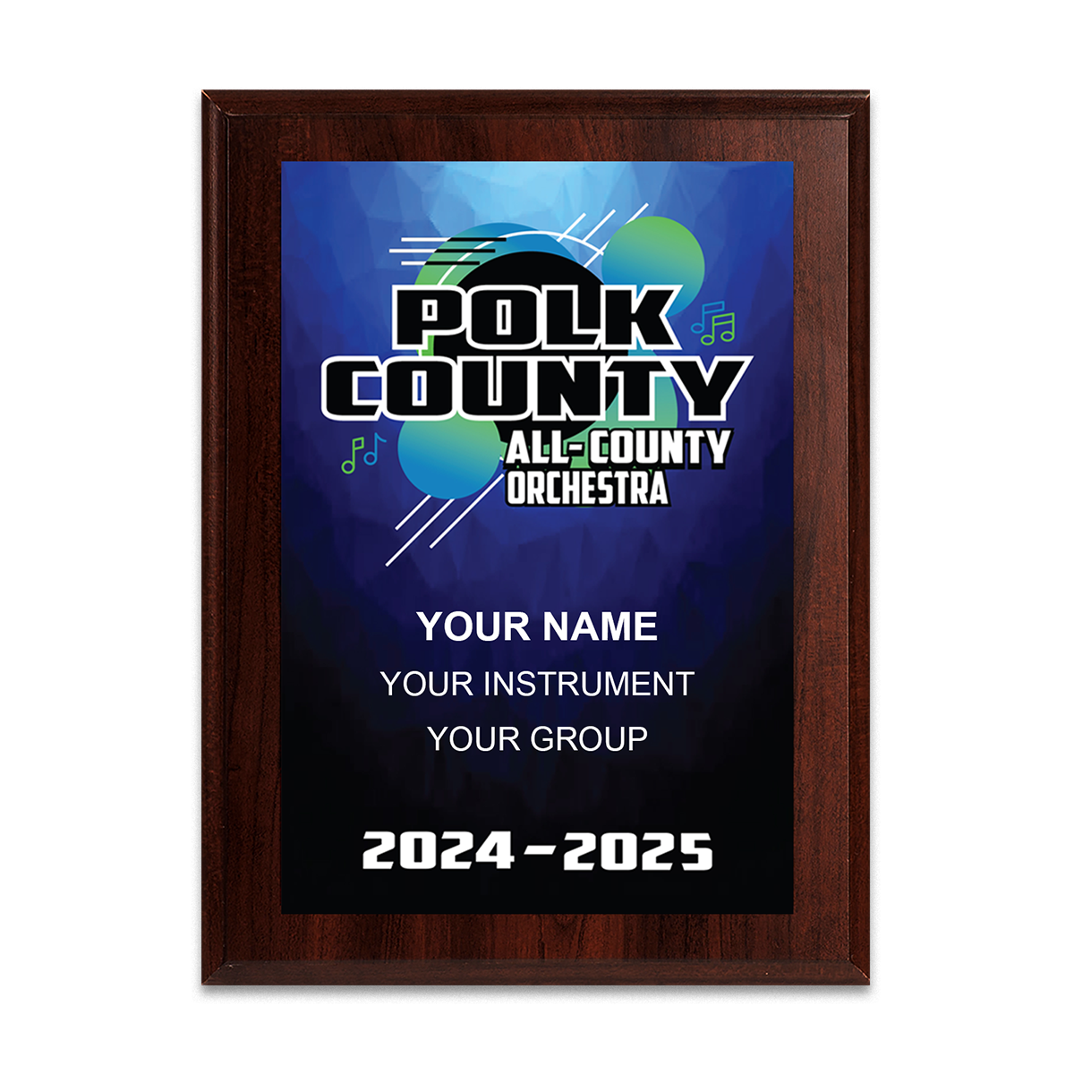 2024-2025 Polk County All-County Orchestra 6x8 Plaque
