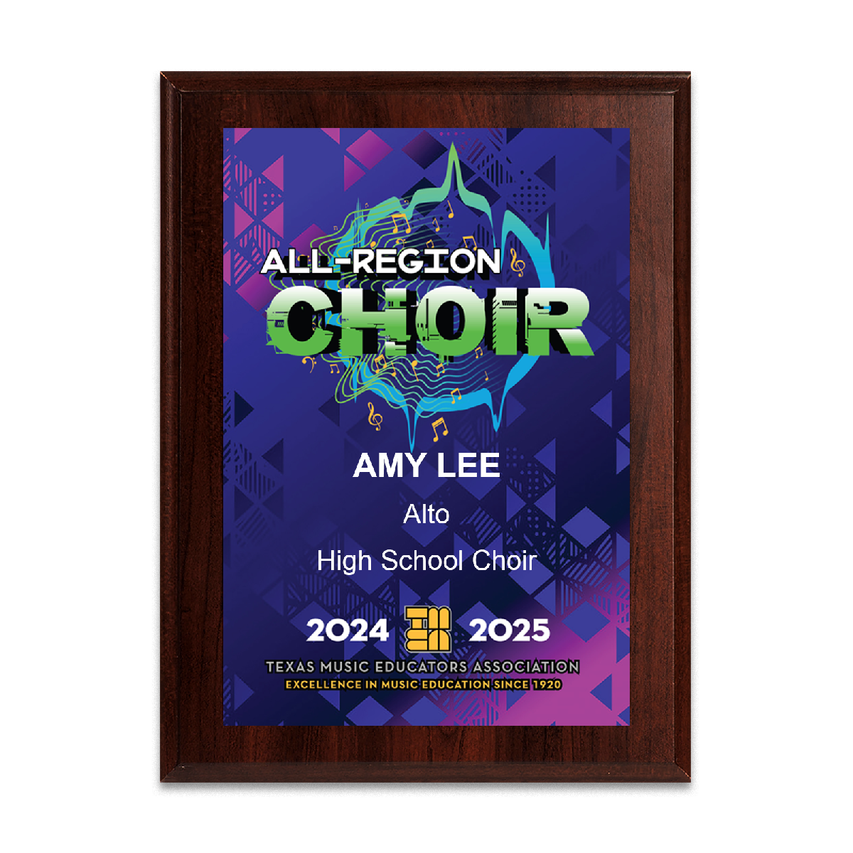 2024-2025 TMEA All-Region Choir 6x8 Plaque