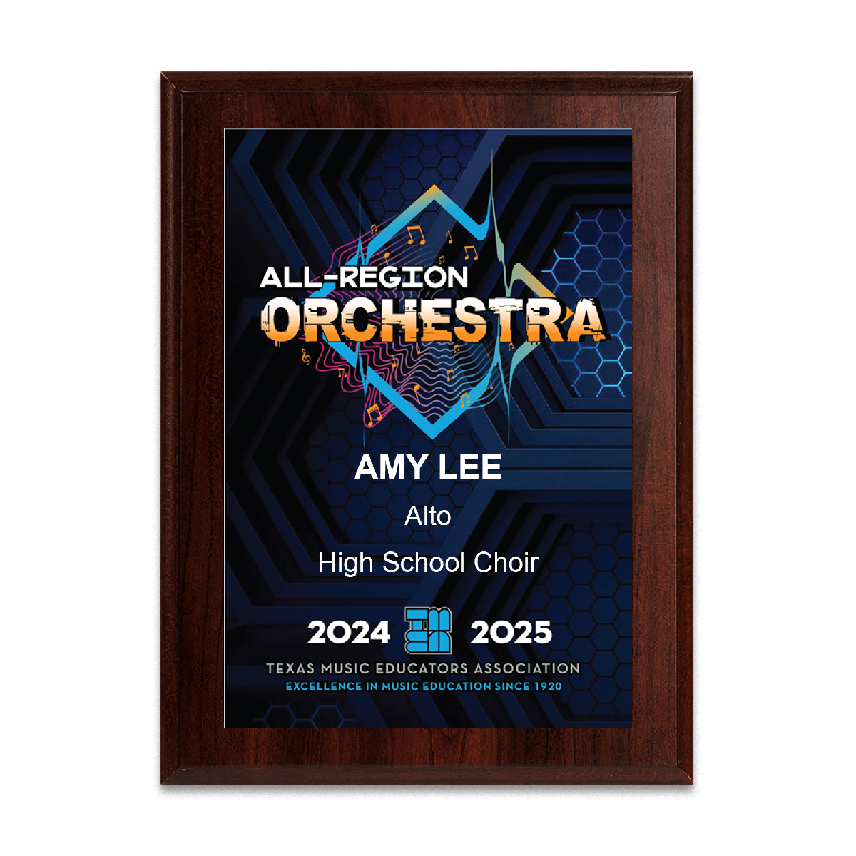 2024-2025 TMEA All-Region Orchestra 6x8 Plaque