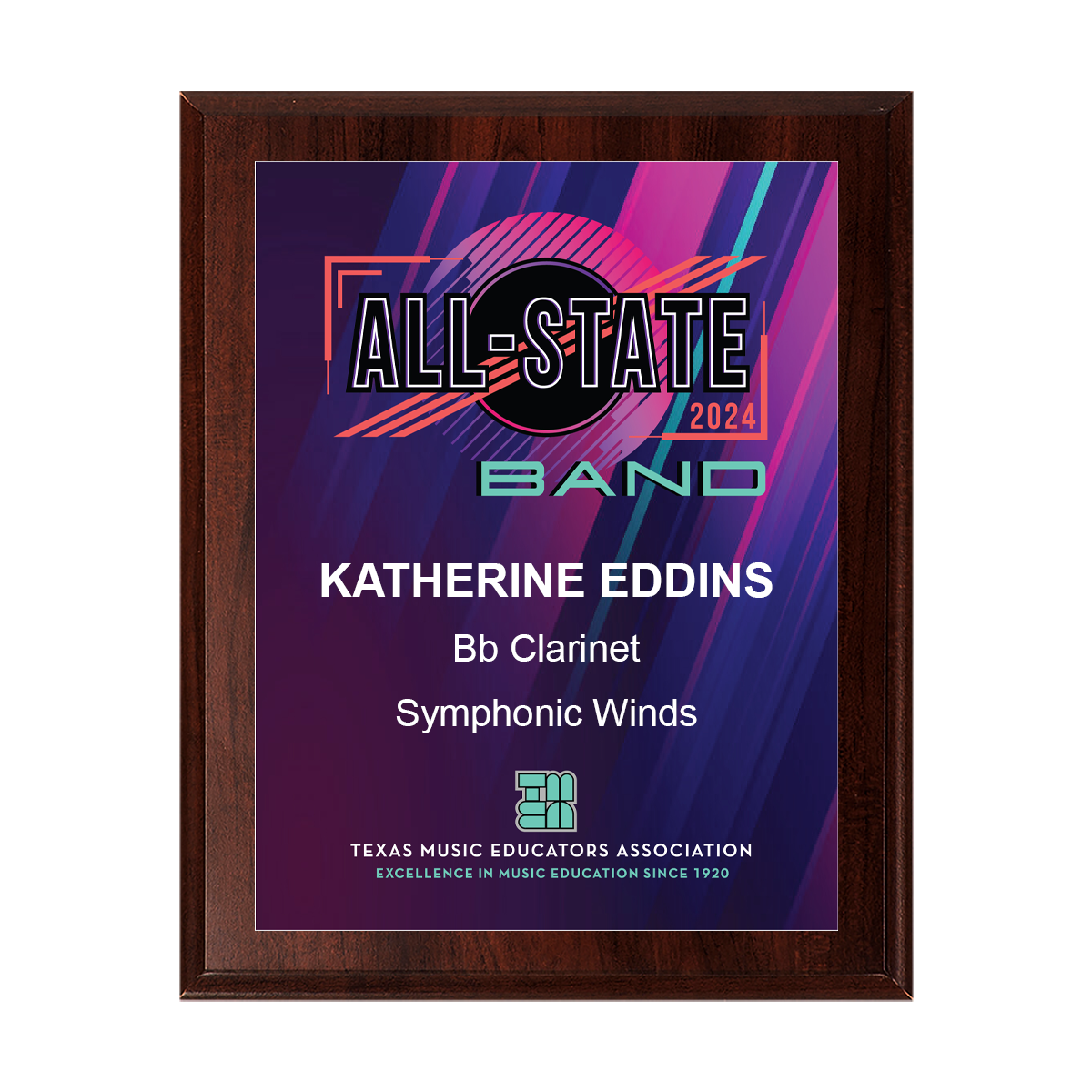 2024 TMEA Band All-State  8x10 Plaque