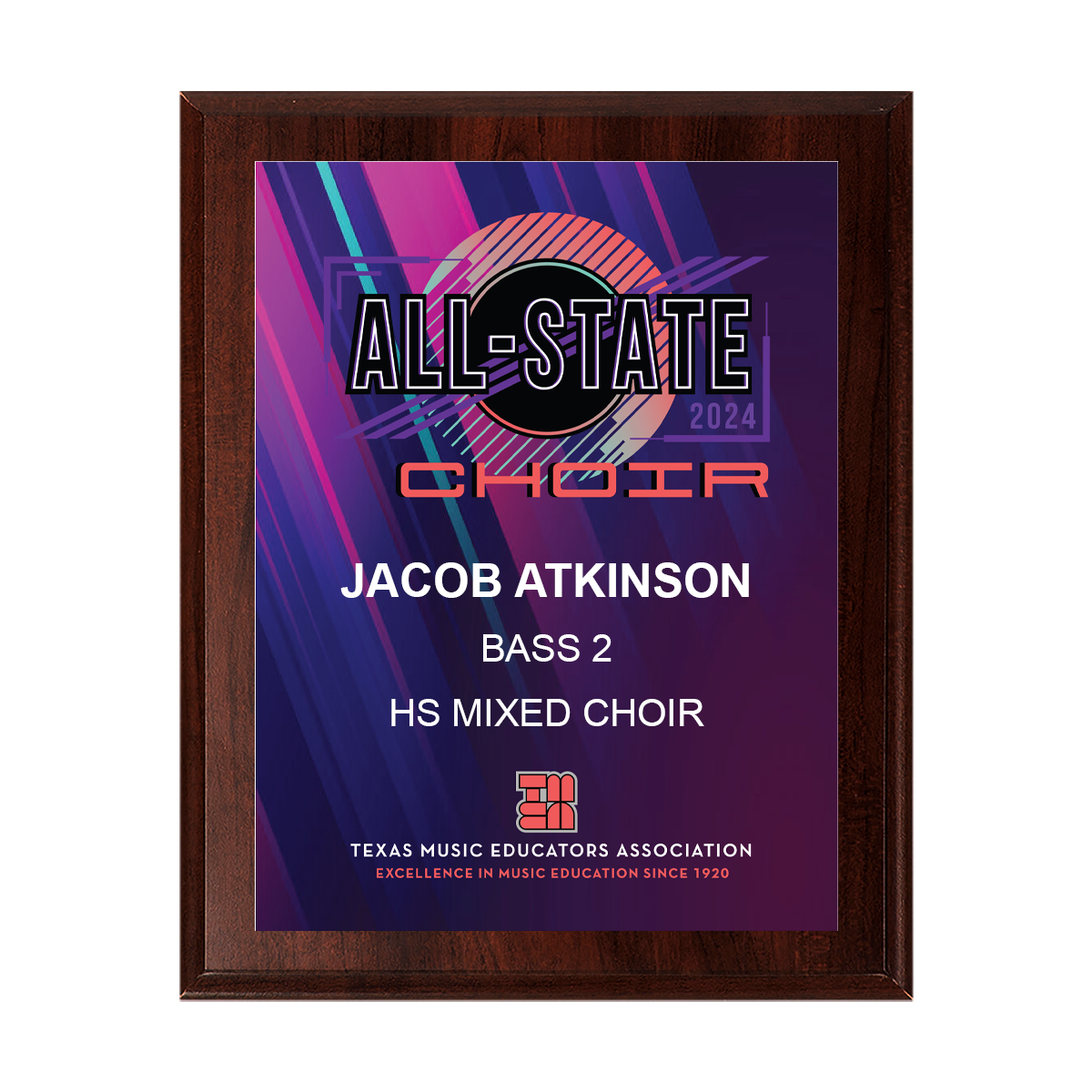 2024 TMEA Choir All-State  8x10 Plaque