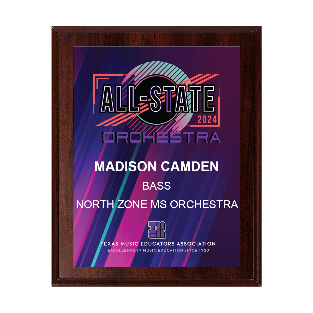 2024 TMEA Orchestra All-State  8x10 Plaque