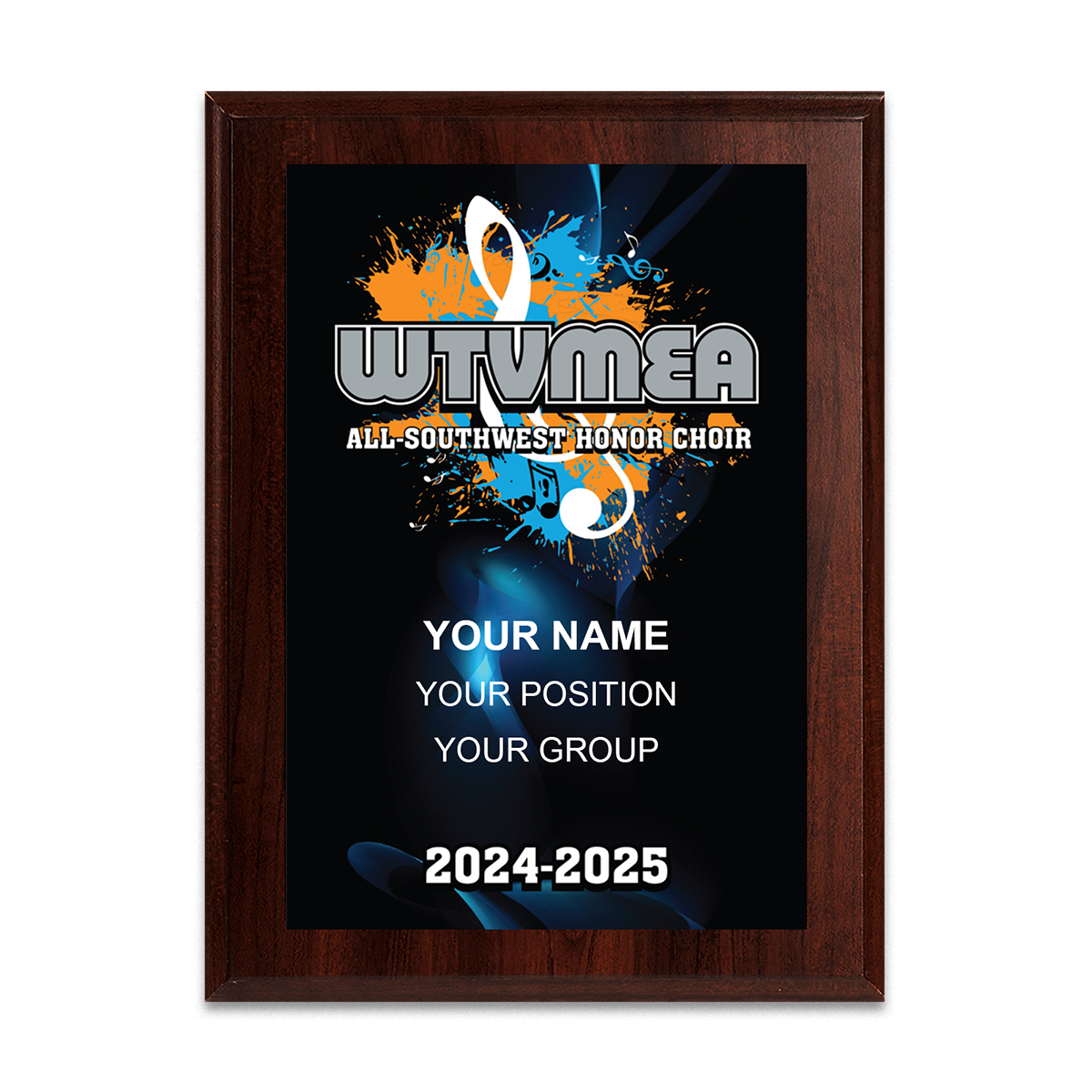 2024-2025 WTVMEA All Southwest Honor Choir 6x8 Plaque