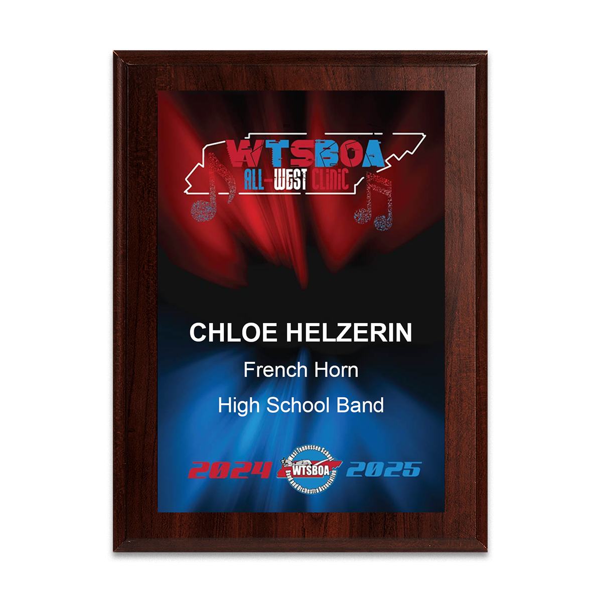 2024-2025 WTSBOA All-West Clinic 6x8 Plaque