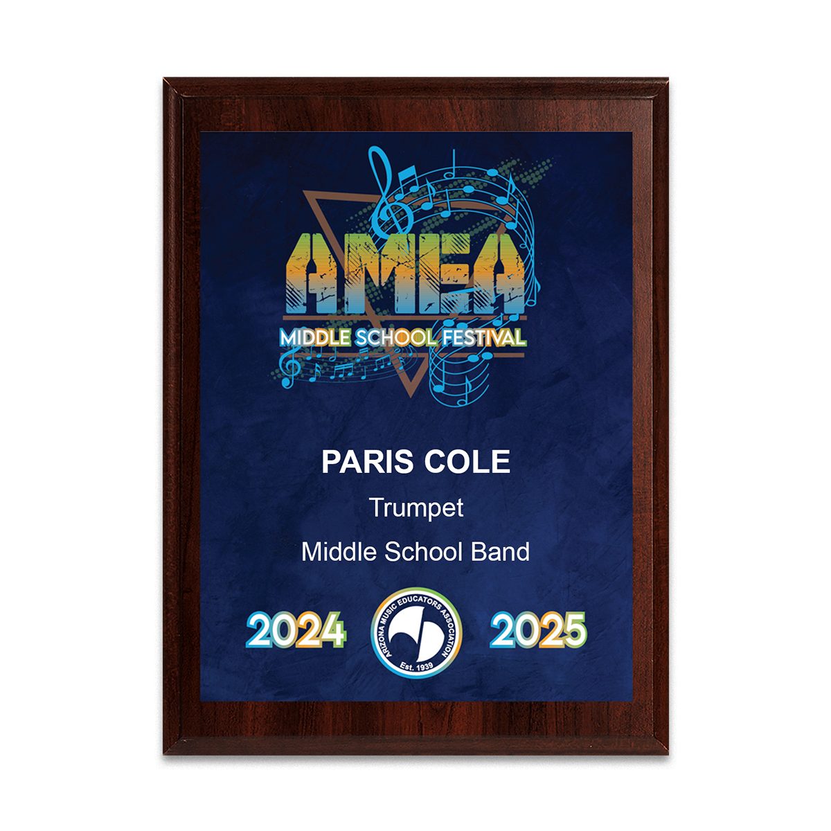 2025 AMEA Middle School Festival 6x8 Plaque