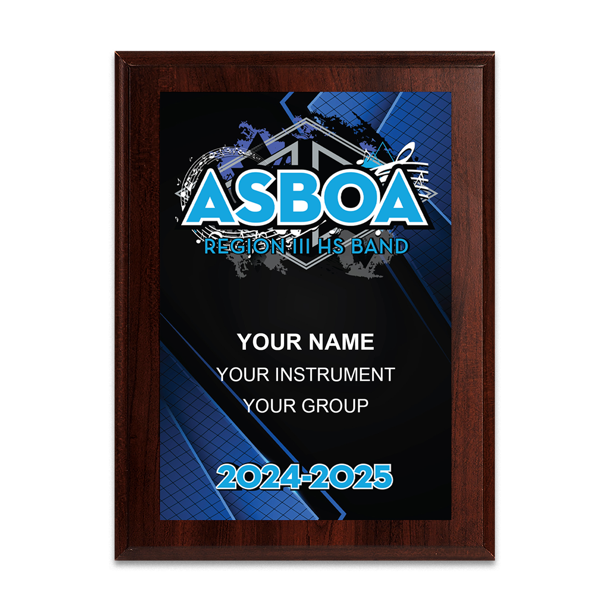 2024-2025 ASBOA Region III HS Band 6x8 Plaque