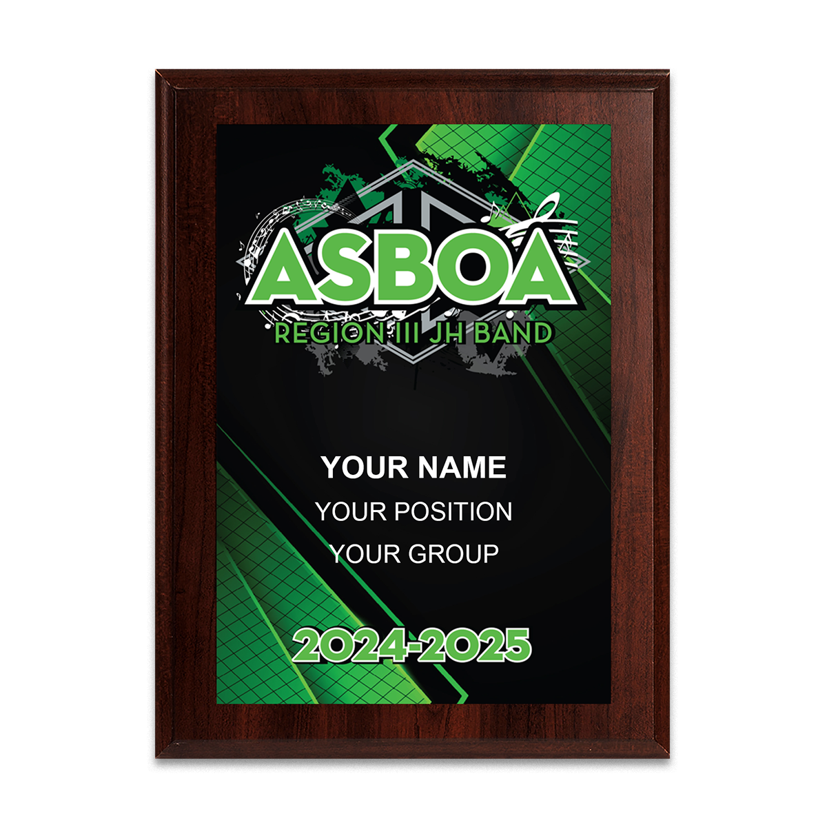 2024-2025 ASBOA Region III JH Band 6x8 Plaque