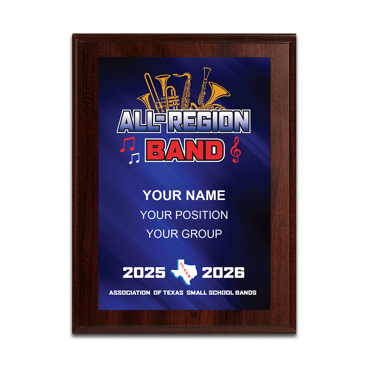 2025-2026 ATSSB All-Region Band 6x8 Plaque