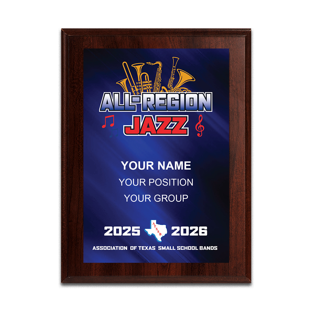 2025-2026 ATSSB All-Region Jazz Band 6x8 Plaque