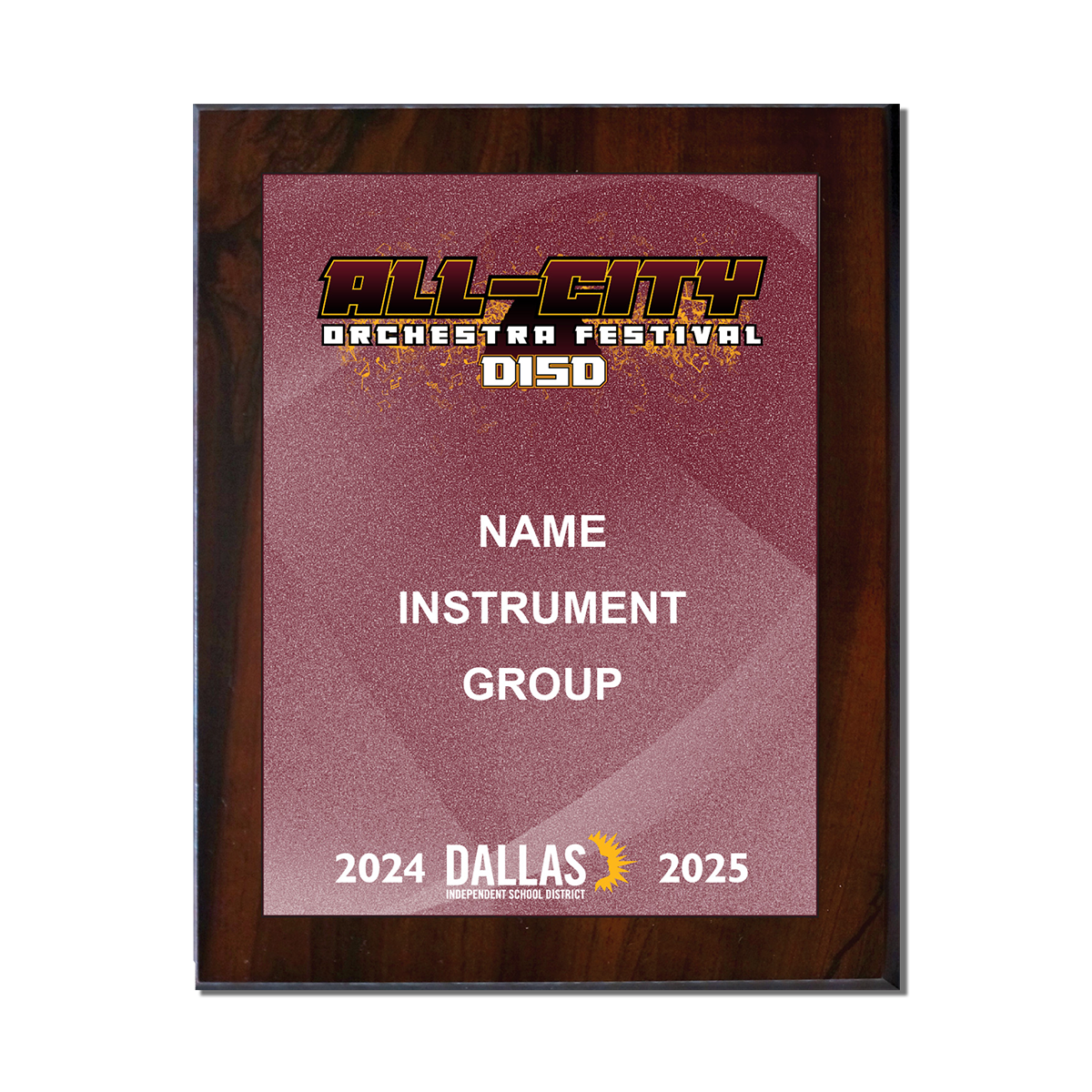 2025 DISD All-City Orchestra 6x8 Plaque