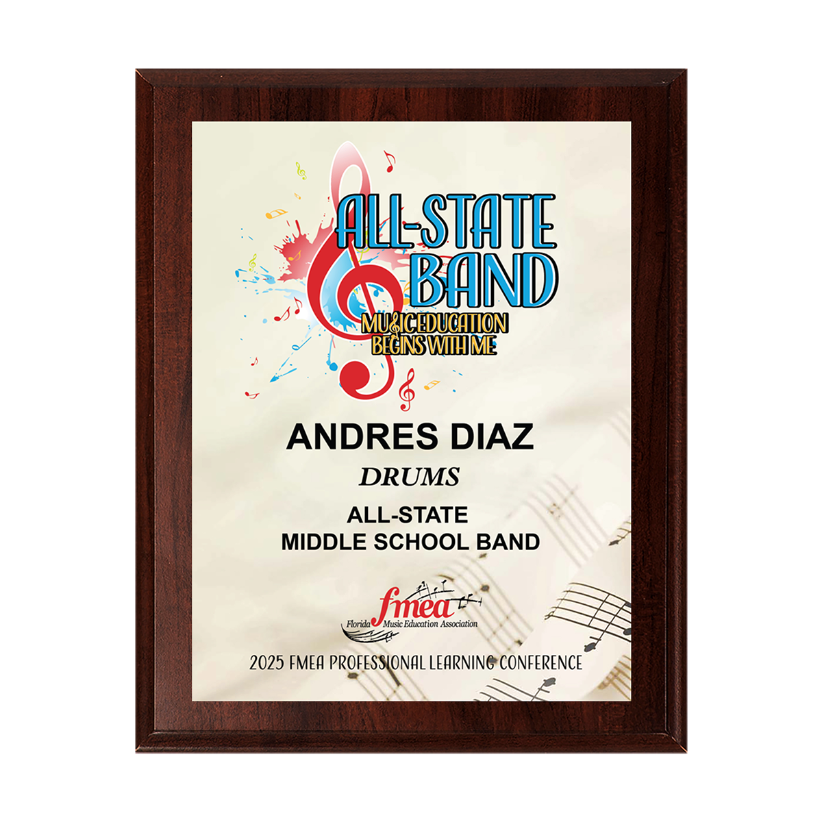 2024-2025 FMEA All-State 8x10 Plaque