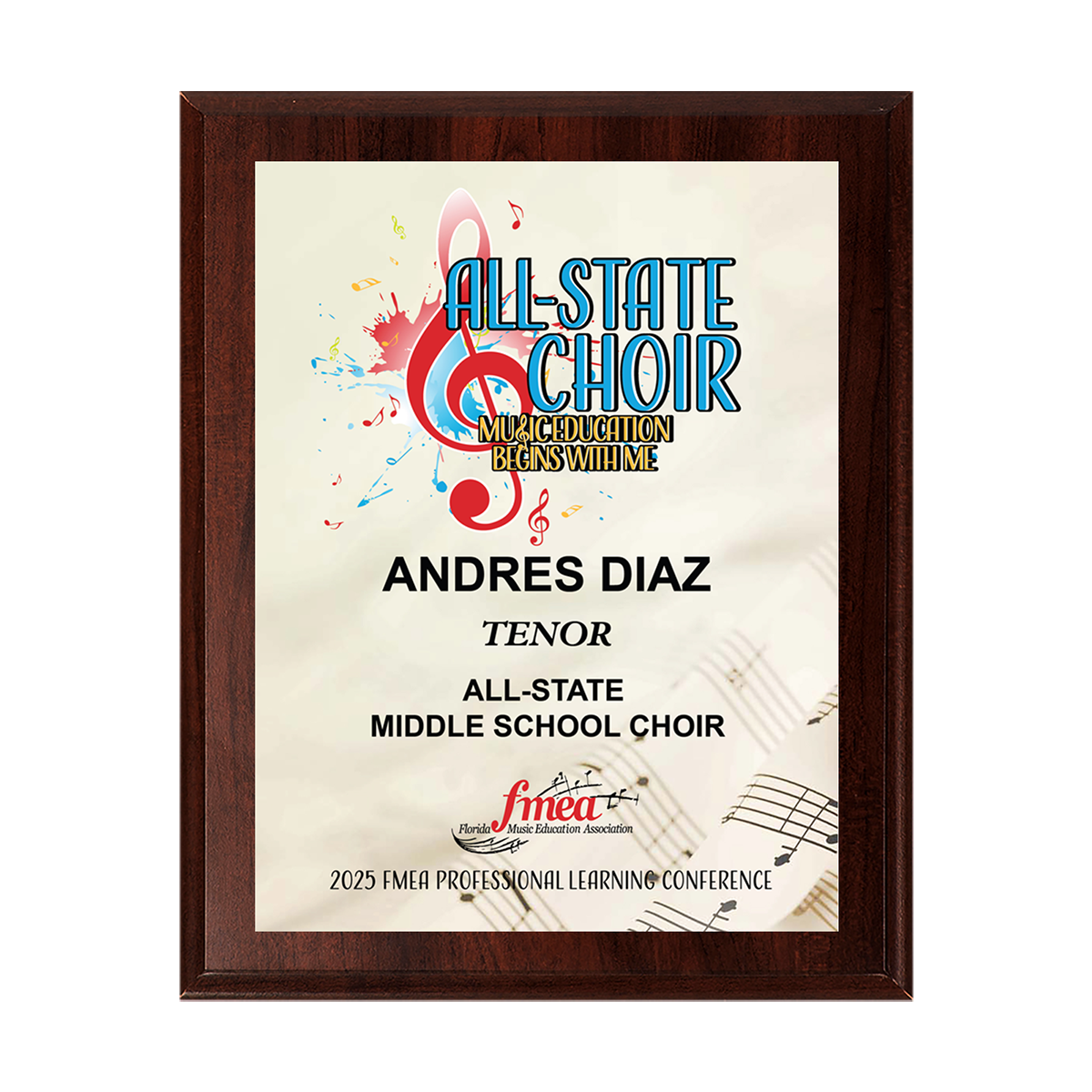 2024-2025 FMEA All-State 8x10 Plaque