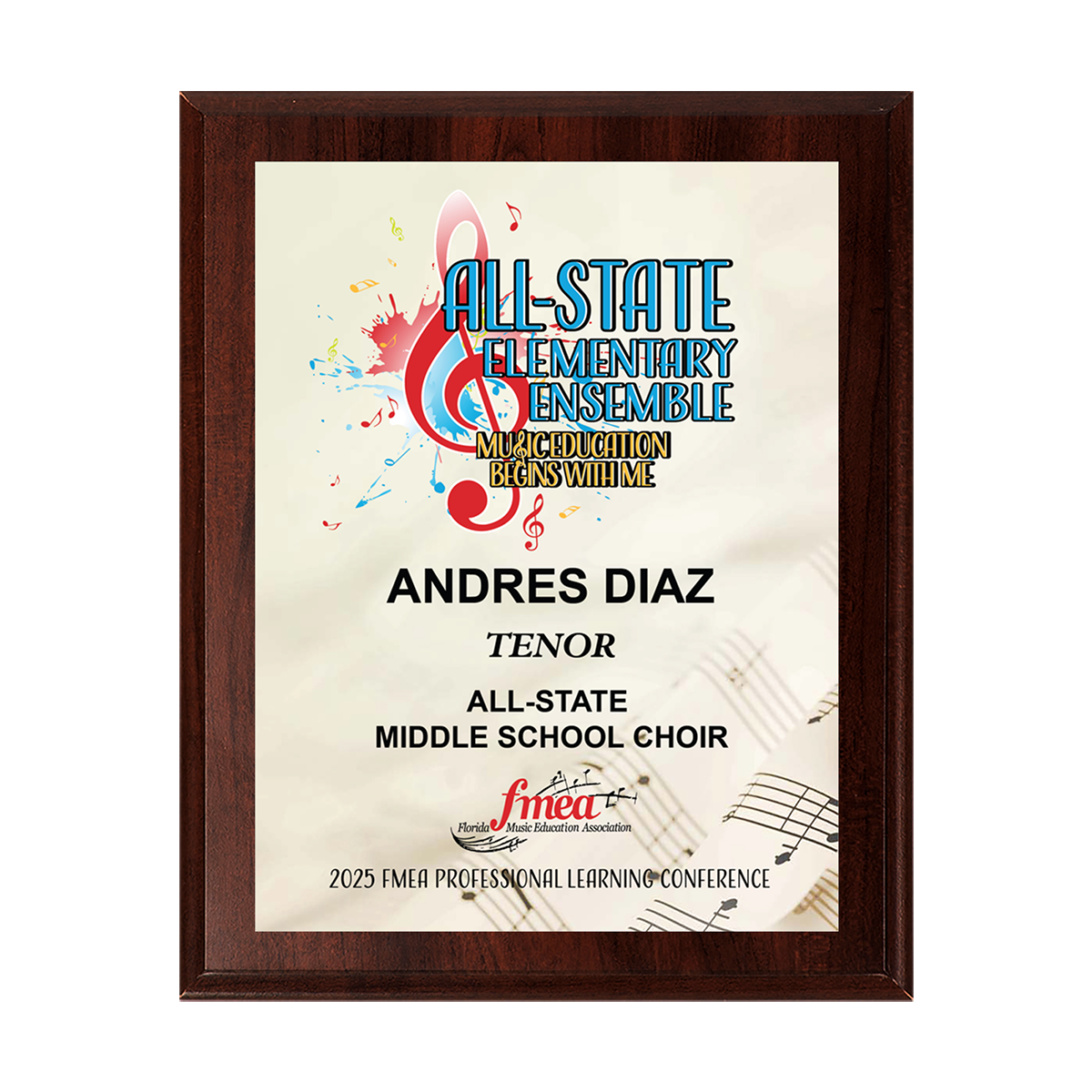 2024-2025 FMEA All-State 8x10 Plaque