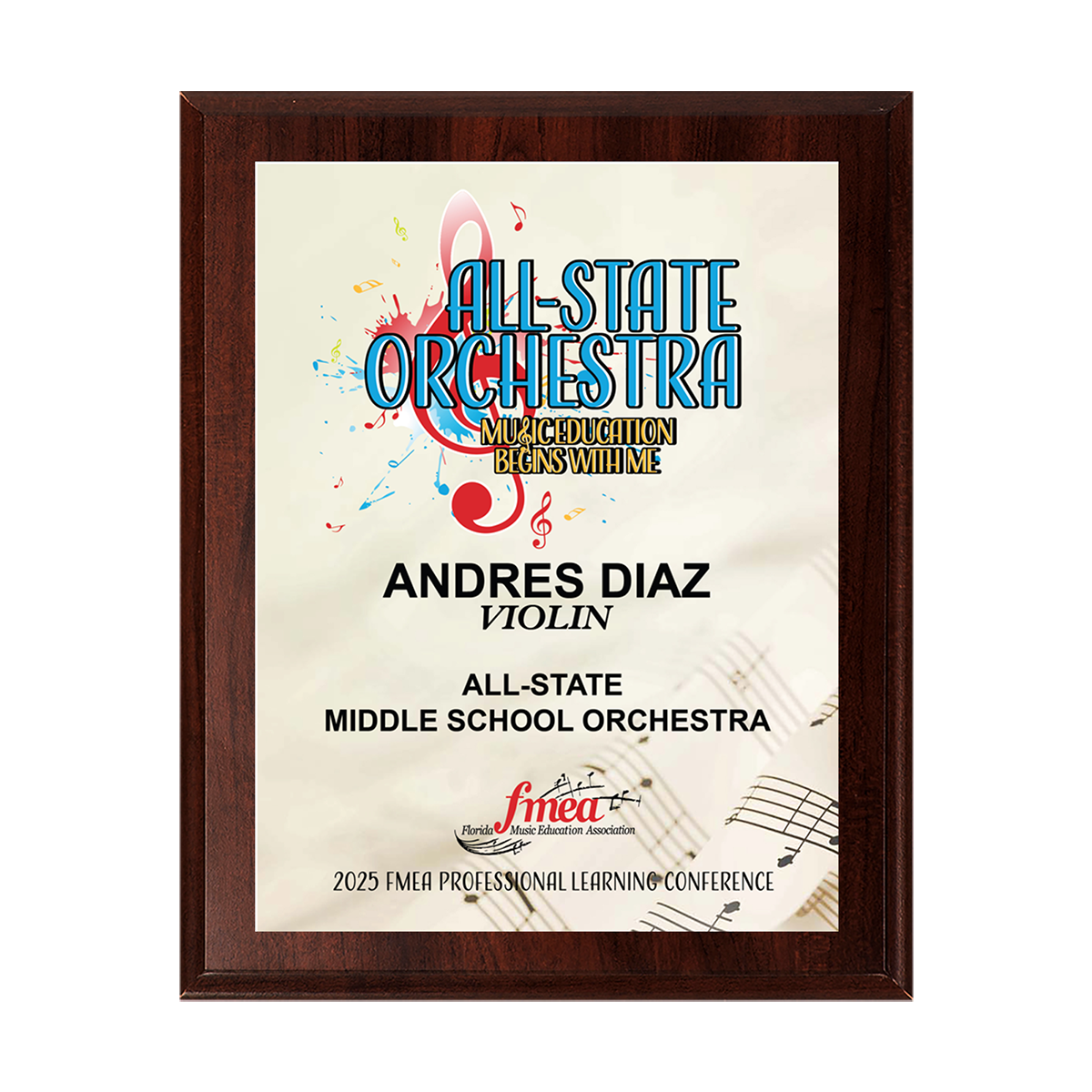 2024-2025 FMEA All-State 8x10 Plaque