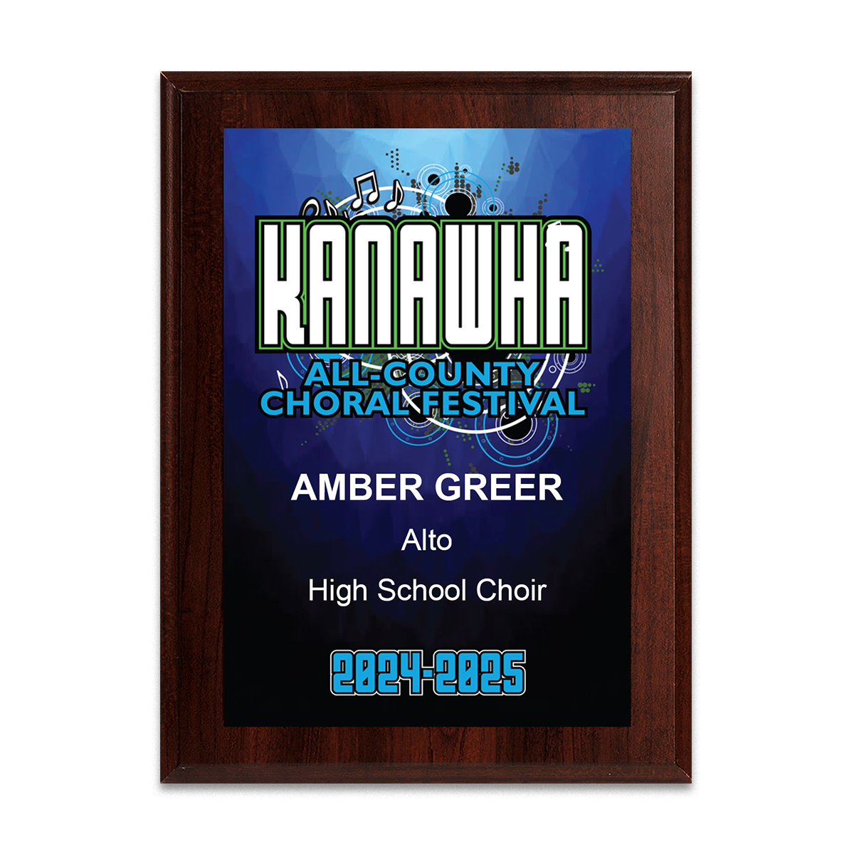2025 Kanawha All-County Choral Festival 6x8 Plaque