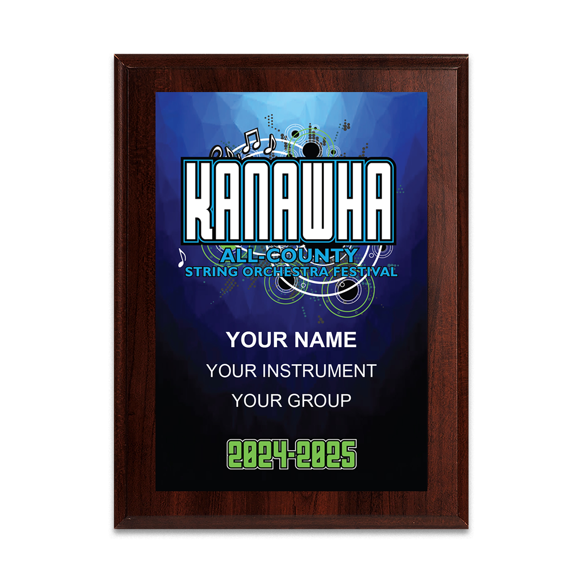 2025 Kanawha All-County Orchestra Festival 6x8 Plaque