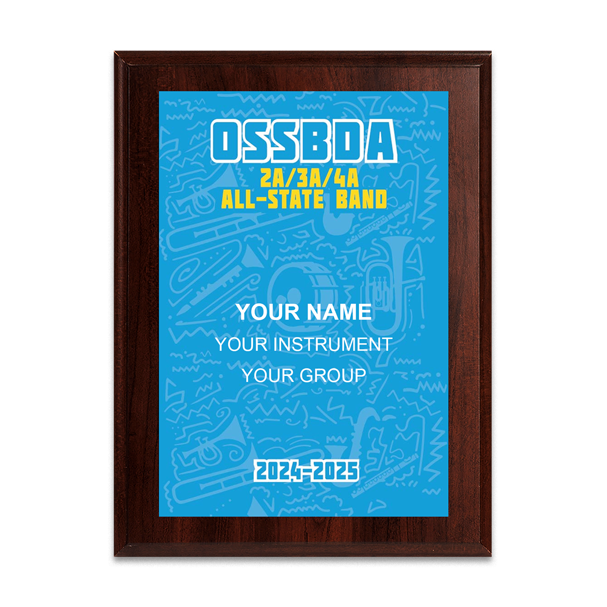 2024-2025 OSSBDA 2A/3A/4A All-State Band 8x10 Plaque