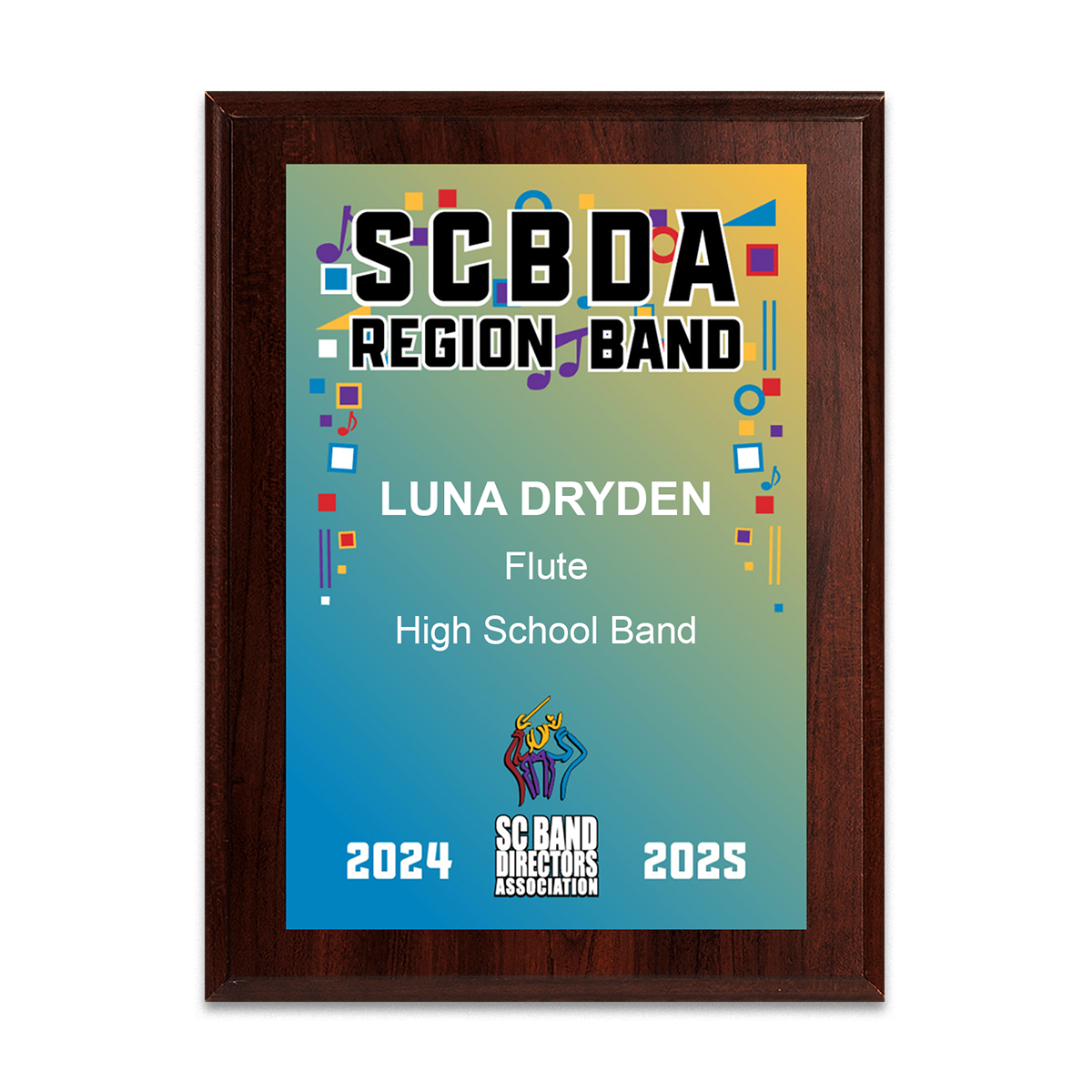 2025 SCBDA Region Band 6x8 Plaque