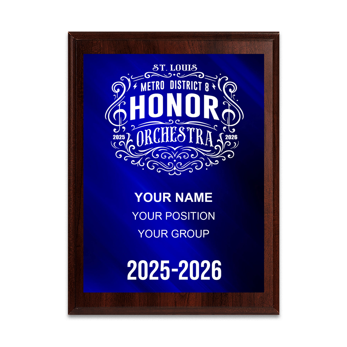 2025-2026 St. Louis Metro District 8 Honor Orchestra 6x8 Plaque