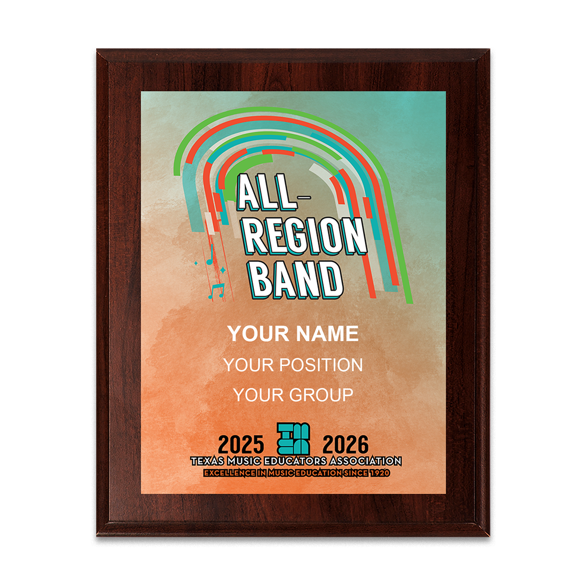 2025-2026 TMEA All-Region Band 6x8 Plaque