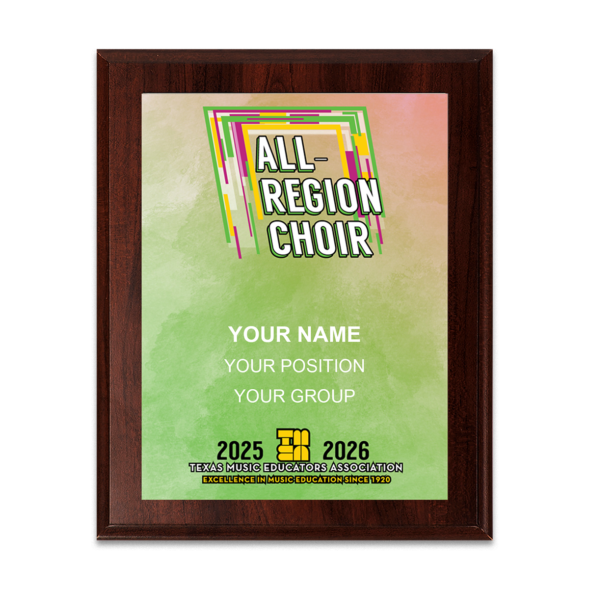 2025-2026 TMEA All-Region Choir 6x8 Plaque