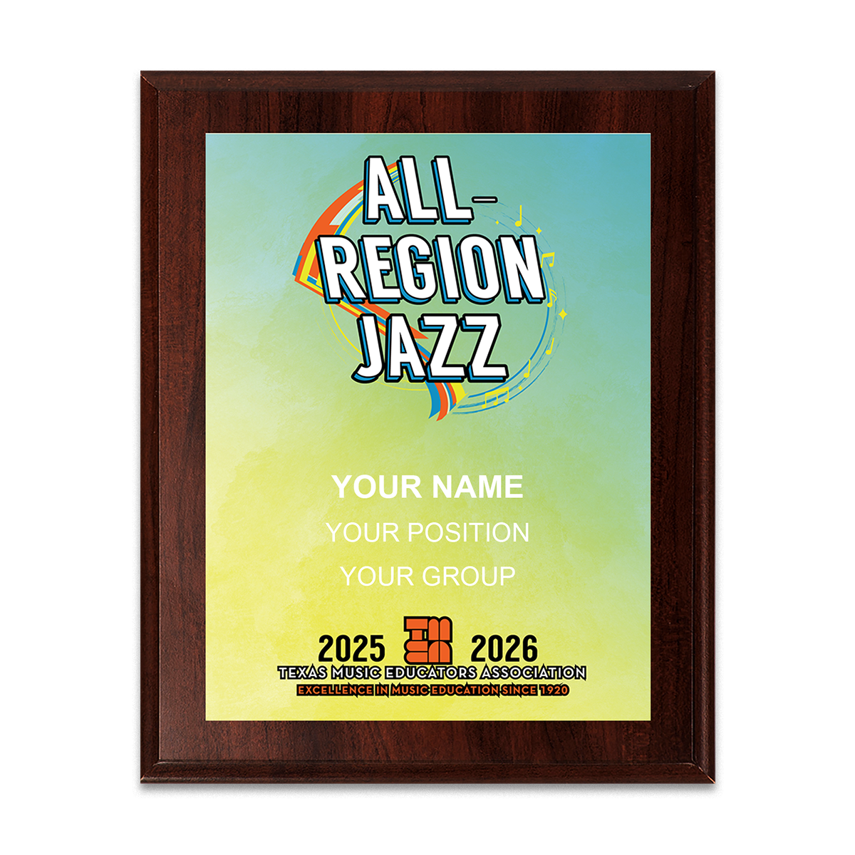 2025-2026 TMEA All-Region Jazz Band 6x8 Plaque