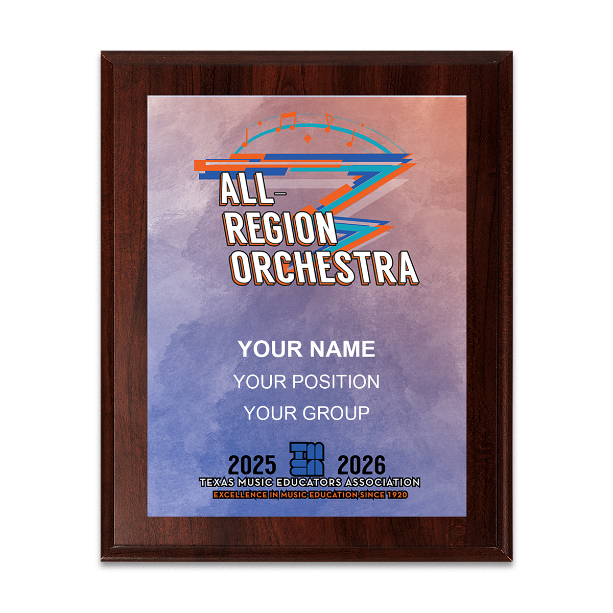 2025-2026 TMEA All-Region Orchestra 6x8 Plaque