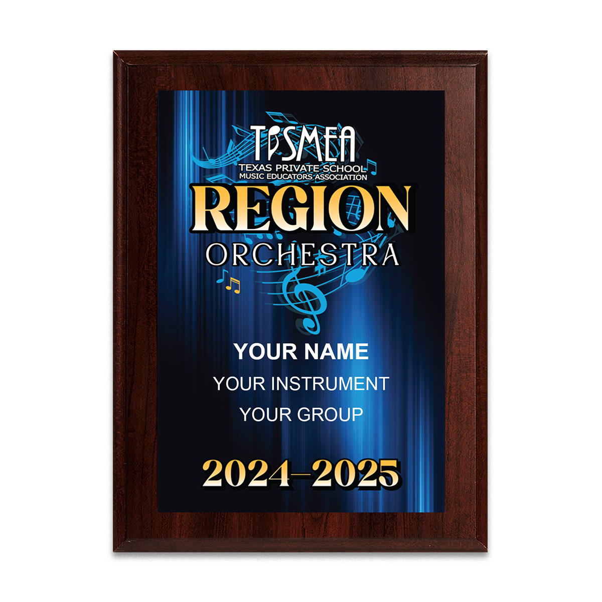 2024-2025 TPSMEA North Honor & Region Orchestra 6x8 Plaque