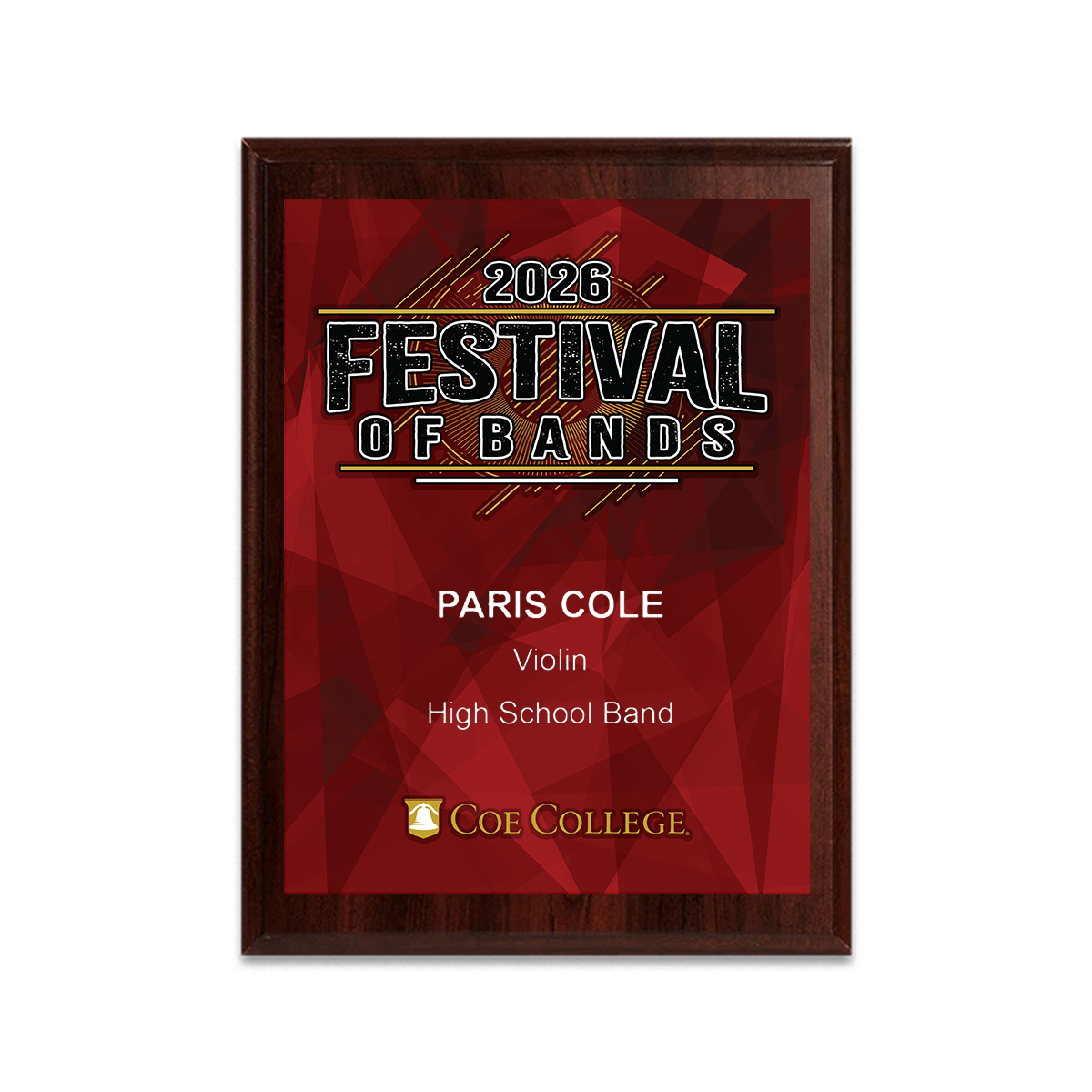 2026 Coe College Festival of Bands 6x8 Plaque