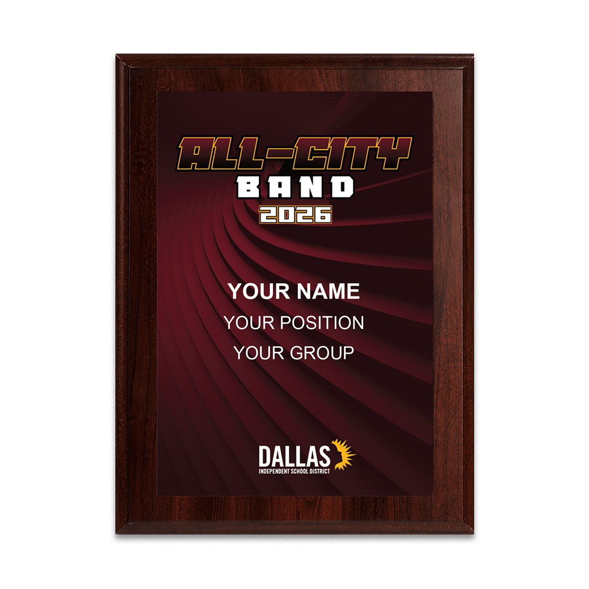 2026 DISD All-City Band 6x8 Plaque