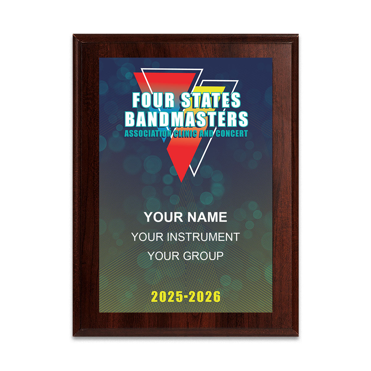2025-2026 Four States Bandmasters Association 6x8 Plaque