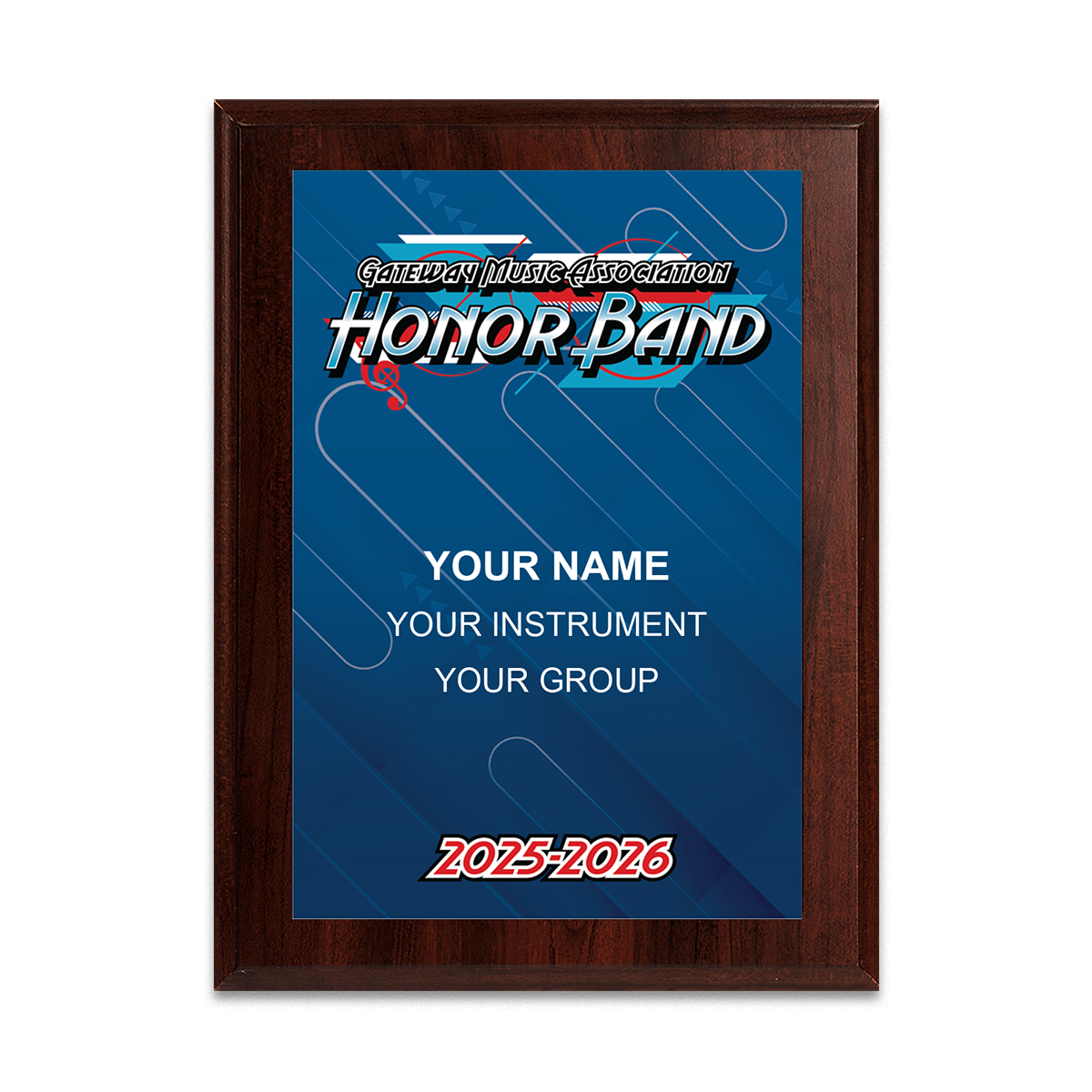 2025-2026 Gateway Music Association Honor Band 6x8 Plaque