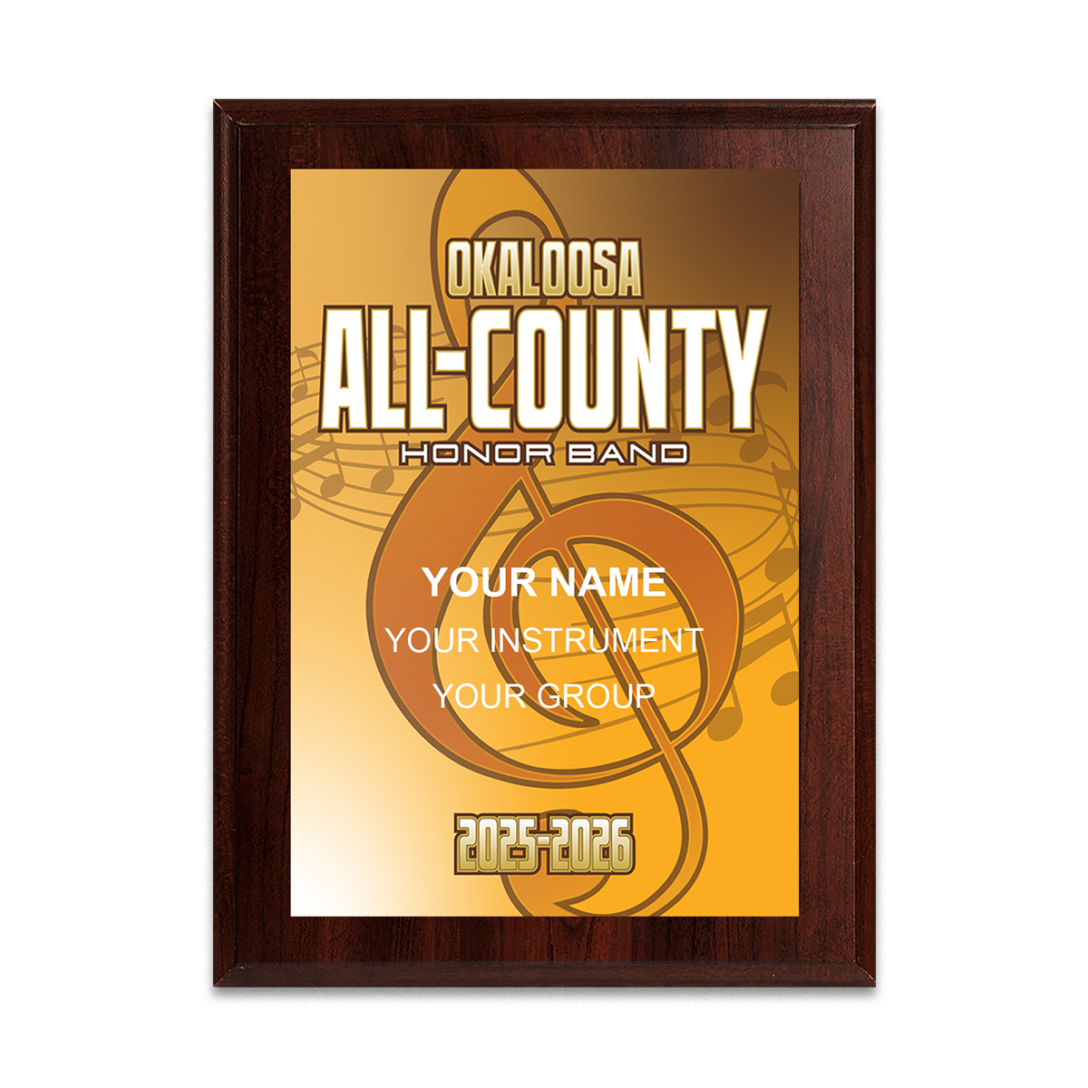 2025-2026 Okaloosa All-County Honor Bands 6x8 Plaque