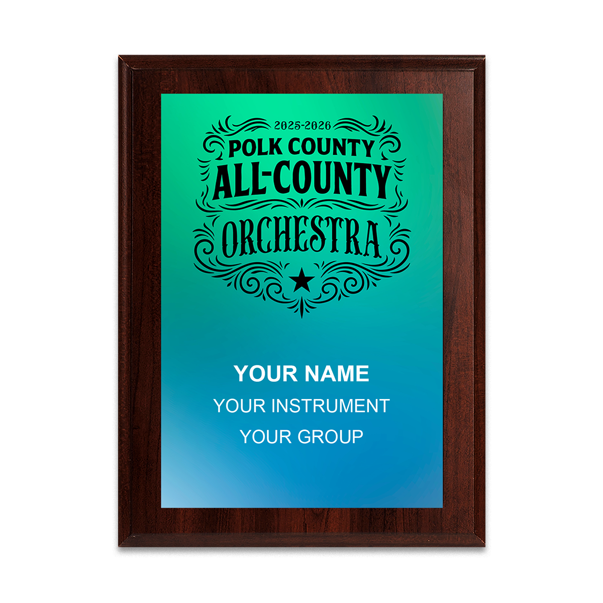 2025-2026 Polk County All-County Orchestra 6x8 Plaque