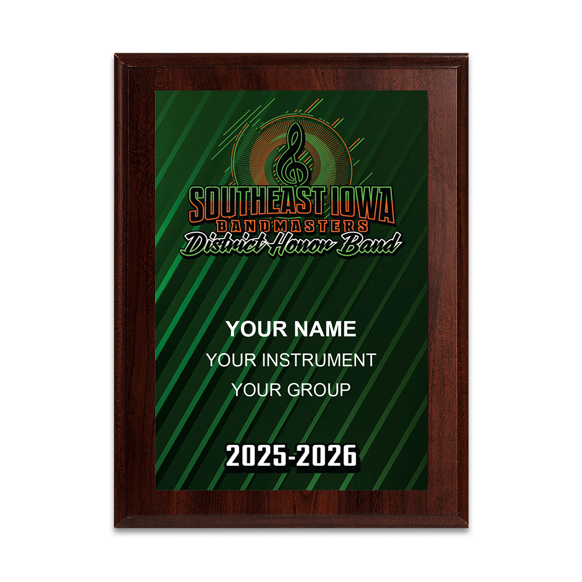 2025-2026 Iowa Bandmasters Association District Honor Band 6x8 Plaque