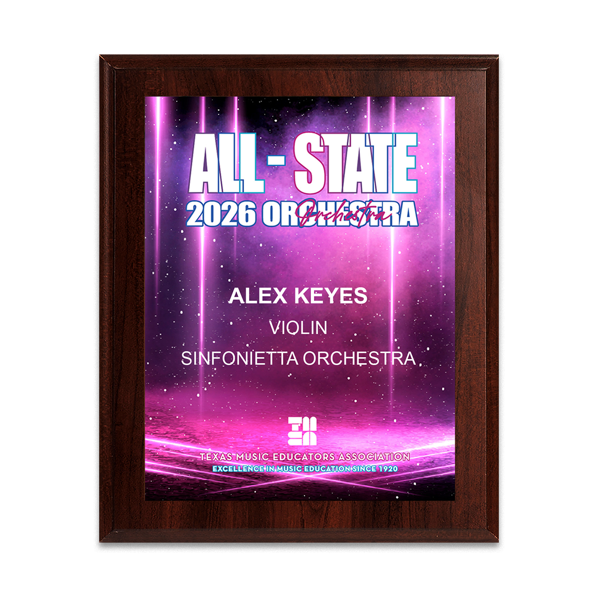 2026 TMEA All-State Orchestra 8x10 Plaque